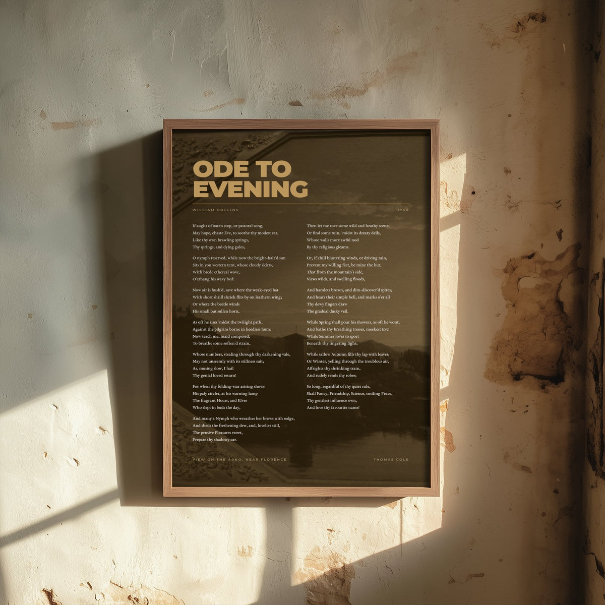 Ode to Evening by William Collins Art Print - Full Poem Poster - Twilight Poetry over Arno near Florence Classic Landscape Painting