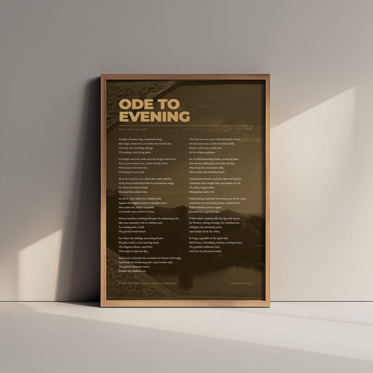 Ode to Evening by William Collins Art Print - Full Poem Poster - Twilight Poetry over Arno near Florence Classic Landscape Painting