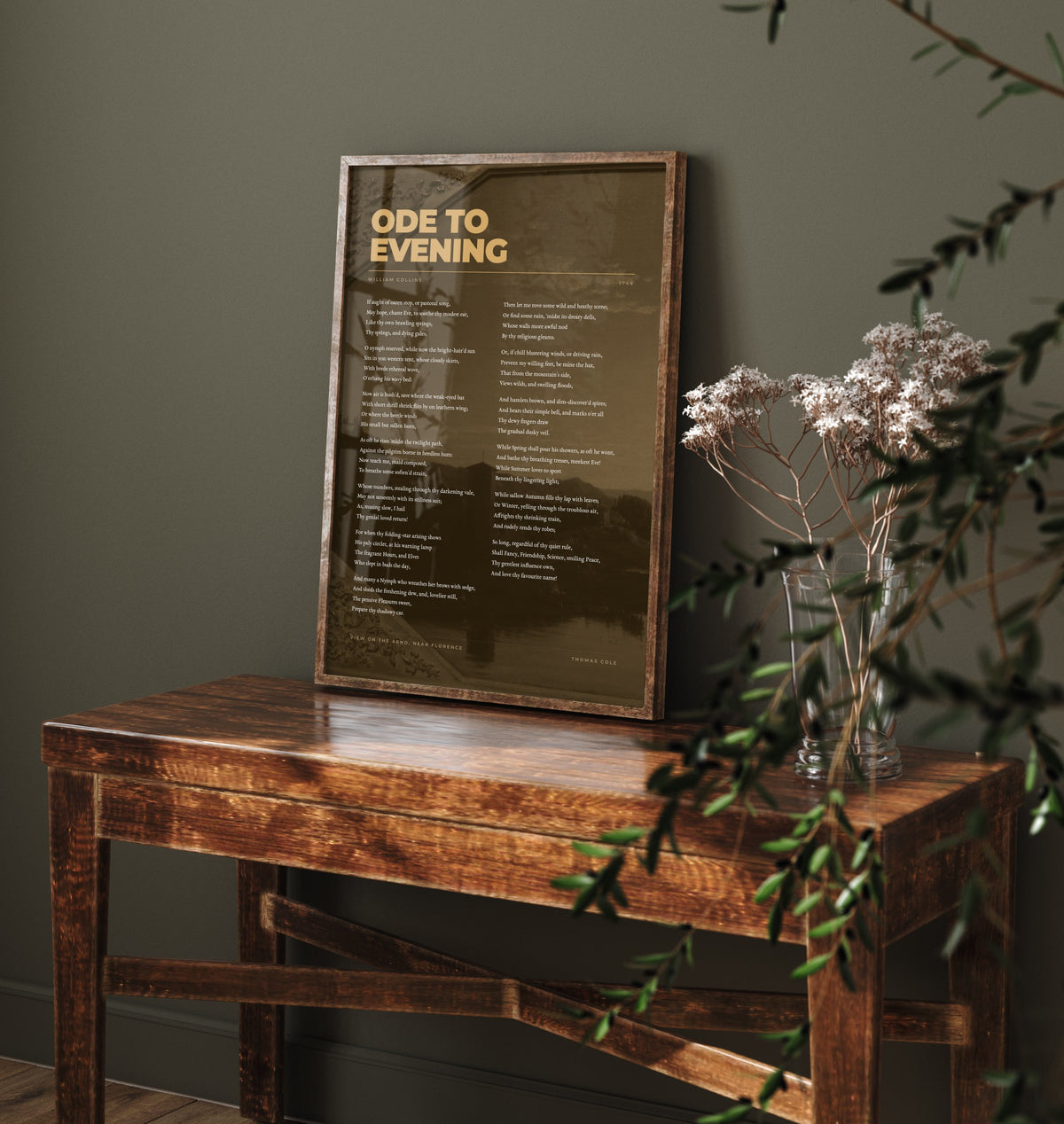 Ode to Evening by William Collins Art Print - Full Poem Poster - Twilight Poetry over Arno near Florence Classic Landscape Painting