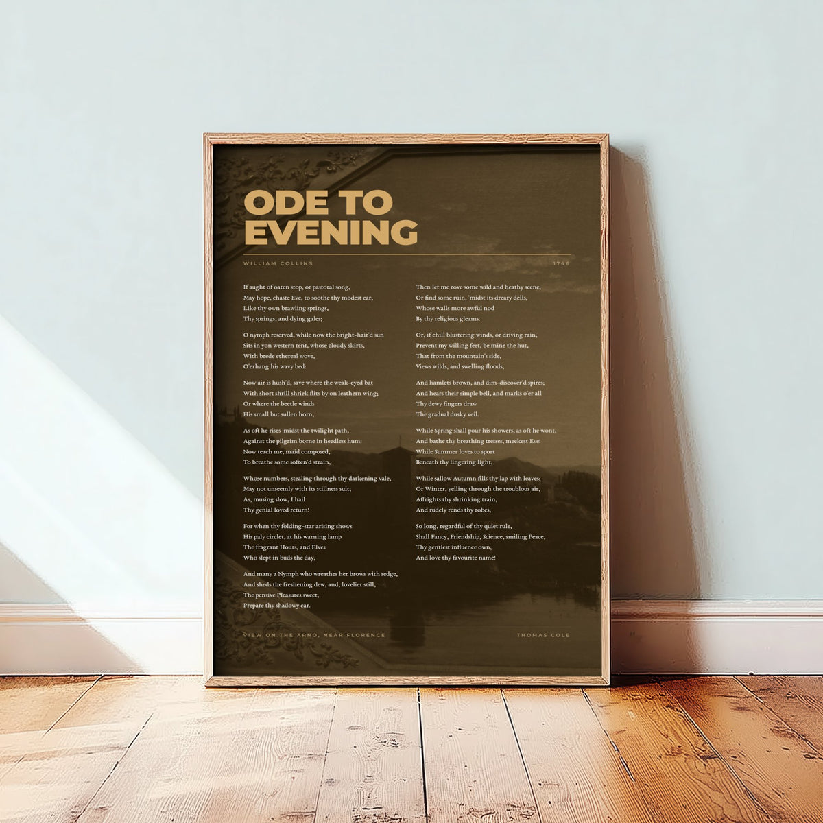 Ode to Evening by William Collins Art Print - Full Poem Poster - Twilight Poetry over Arno near Florence Classic Landscape Painting