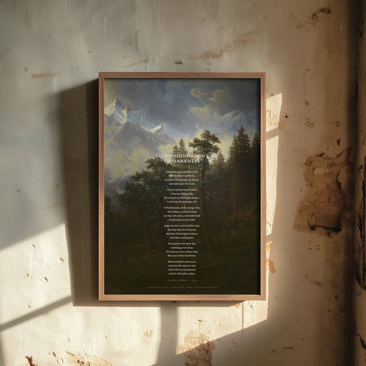 Light Shining Out of Darkness by William Cowper Art Print - God Moves in a Mysterious Way Hymn Poster over Classic Landscape Painting