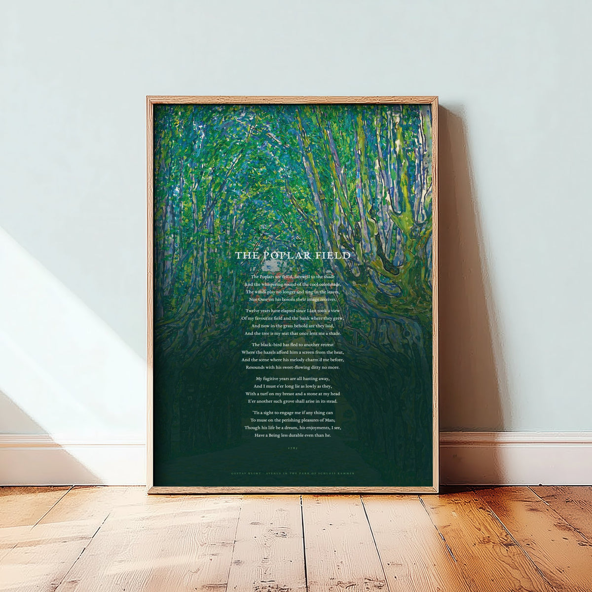 The Poplar Field by William Cowper Art Print - Full Poem over Klimt Avenue in the Park of Schloss Kammer Painting - Poetry Poster