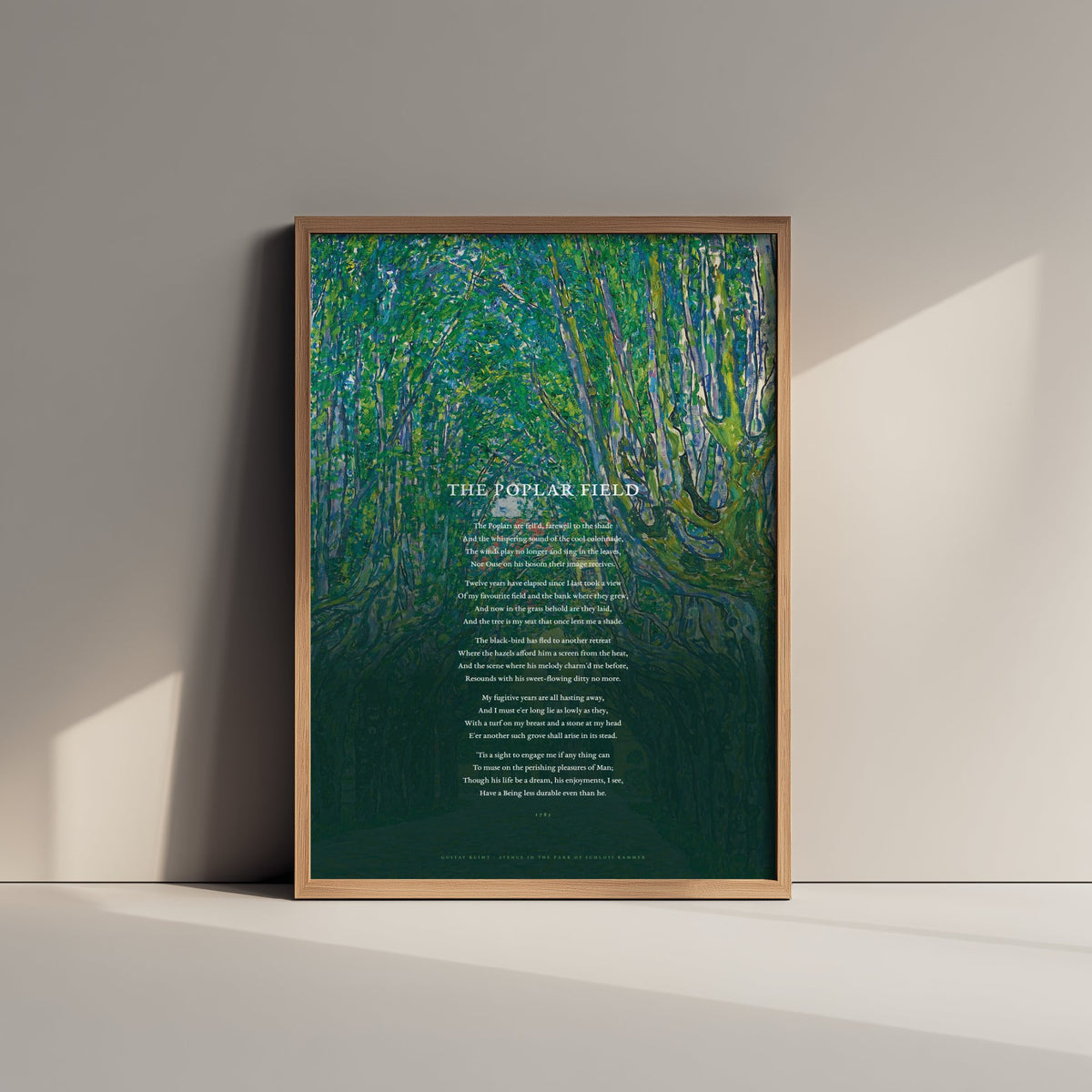 The Poplar Field by William Cowper Art Print - Full Poem over Klimt Avenue in the Park of Schloss Kammer Painting - Poetry Poster