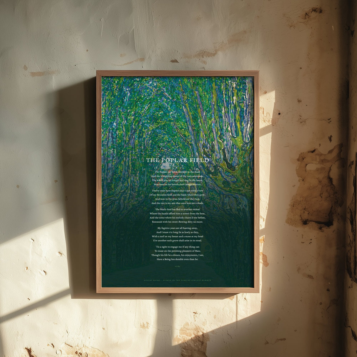 The Poplar Field by William Cowper Art Print - Full Poem over Klimt Avenue in the Park of Schloss Kammer Painting - Poetry Poster