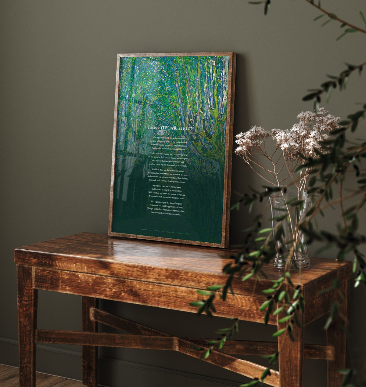 The Poplar Field by William Cowper Art Print - Full Poem over Klimt Avenue in the Park of Schloss Kammer Painting - Poetry Poster
