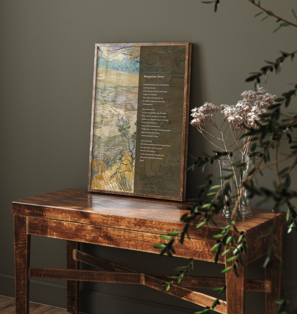 Margaritae Sorori by William Ernest Henley Art Print - Full Poem beside Van Gogh Enclosed Field Painting - A Late Lark Poetry Poster