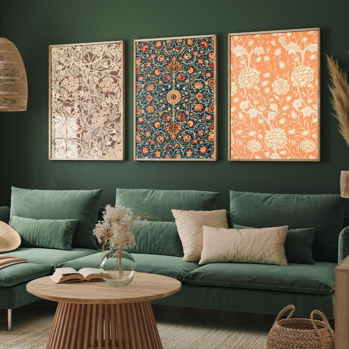 William Morris Holland Park Carpet Set of Three Art Prints - Jasmine, Wild Tulip - Arts and Crafts Pattern Poster Illustration