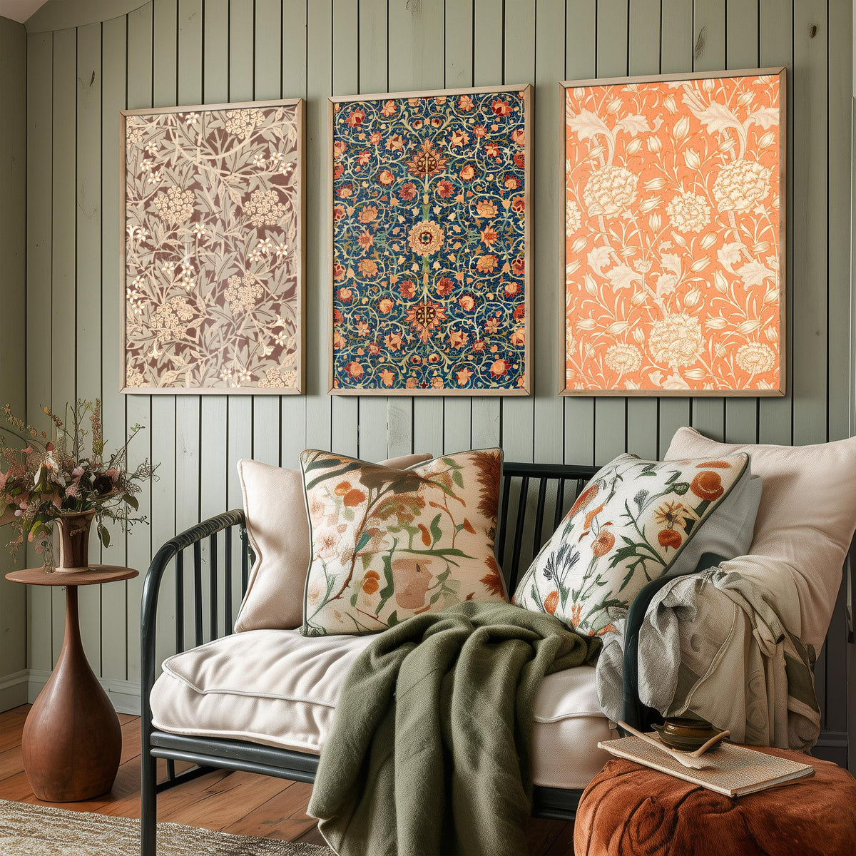 William Morris Holland Park Carpet Set of Three Art Prints - Jasmine, Wild Tulip - Arts and Crafts Pattern Poster Illustration