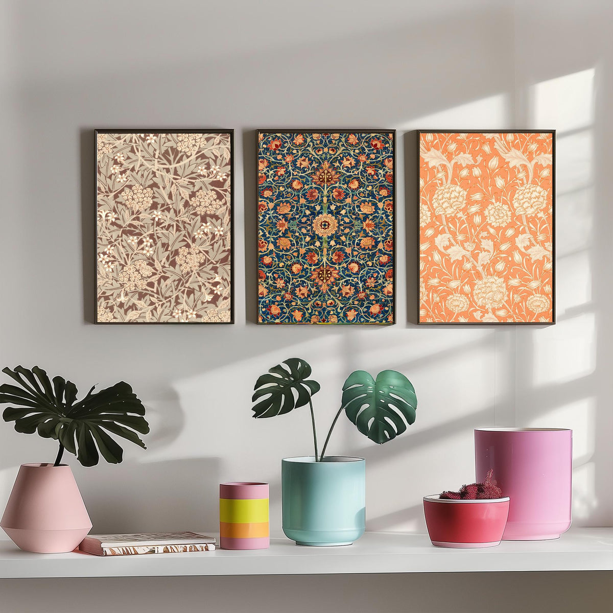 William Morris Holland Park Carpet Set of Three Art Prints - Jasmine, Wild Tulip - Arts and Crafts Pattern Poster Illustration