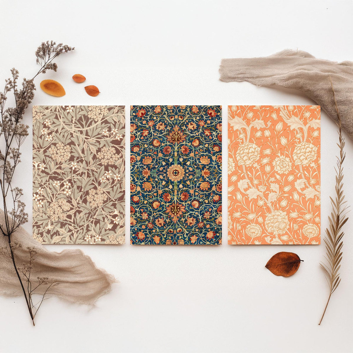 William Morris Holland Park Carpet Set of Three Art Prints - Jasmine, Wild Tulip - Arts and Crafts Pattern Poster Illustration