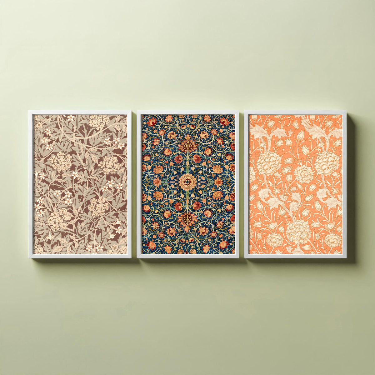 William Morris Holland Park Carpet Set of Three Art Prints - Jasmine, Wild Tulip - Arts and Crafts Pattern Poster Illustration