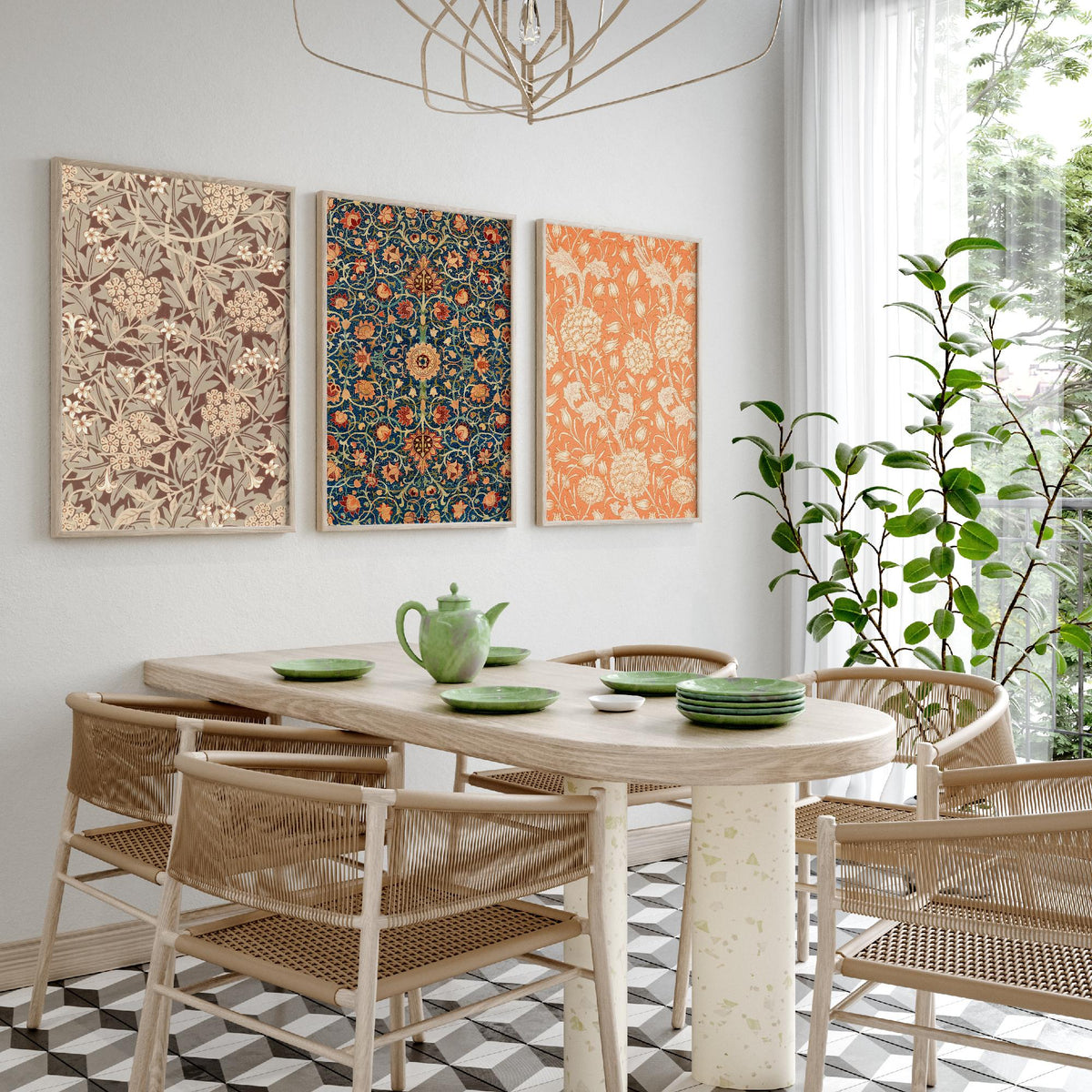 William Morris Holland Park Carpet Set of Three Art Prints - Jasmine, Wild Tulip - Arts and Crafts Pattern Poster Illustration