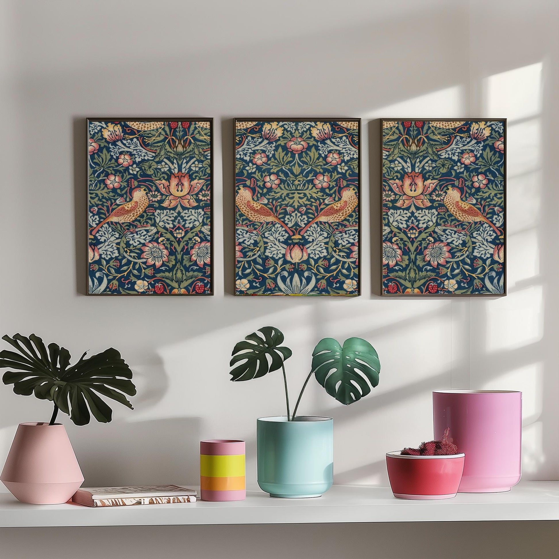 William Morris Strawberry Thief Set of Three Art Prints | Arts and Crafts Illustration Poster