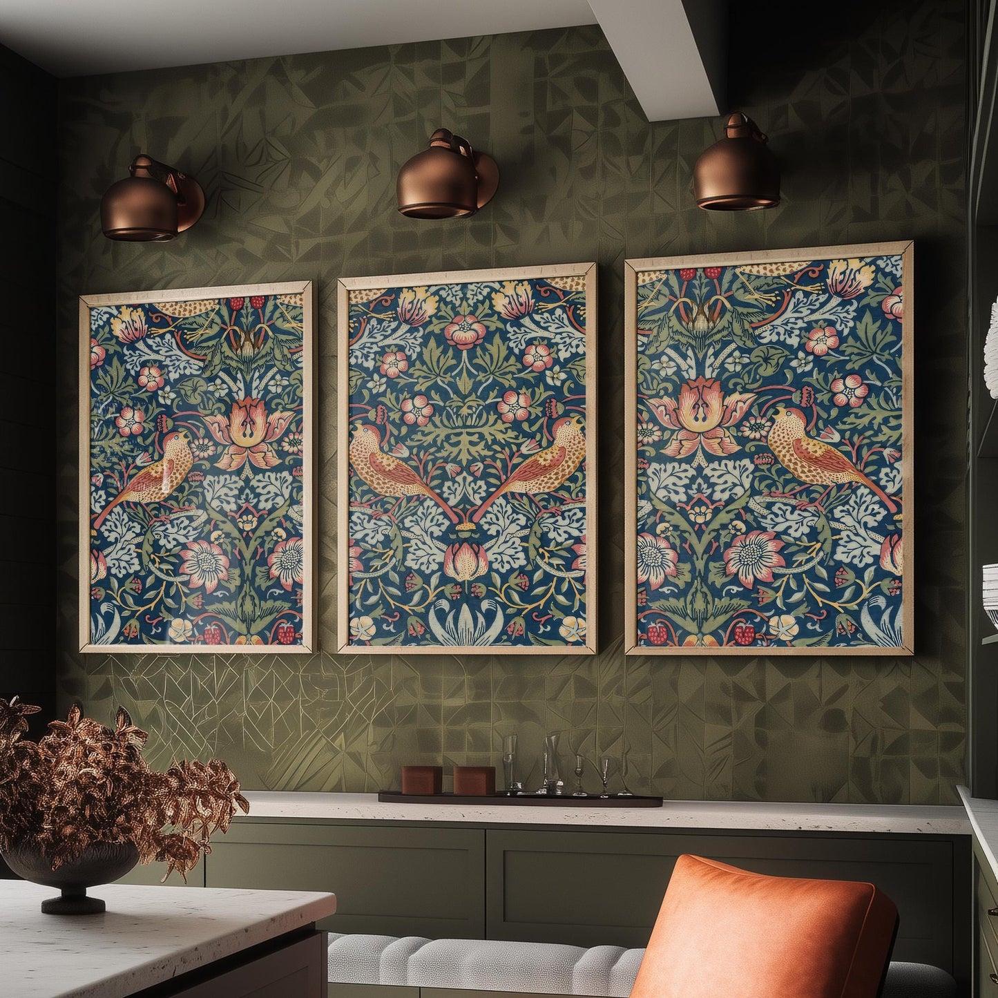 William Morris Strawberry Thief Set of Three Art Prints | Arts and Crafts Illustration Poster