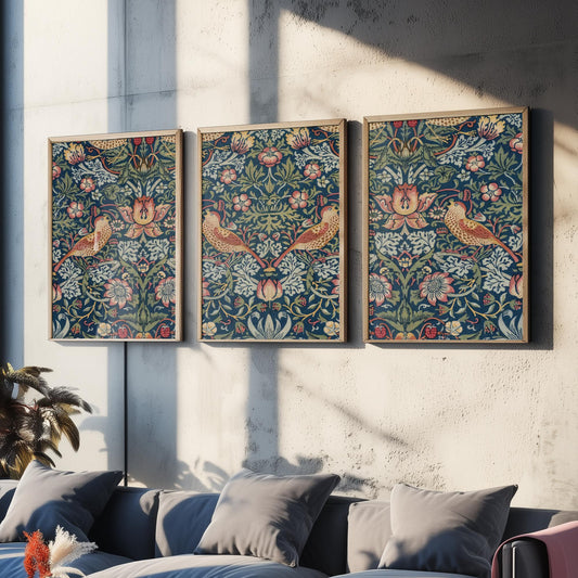 William Morris Strawberry Thief Set of Three Art Prints | Arts and Crafts Illustration Poster