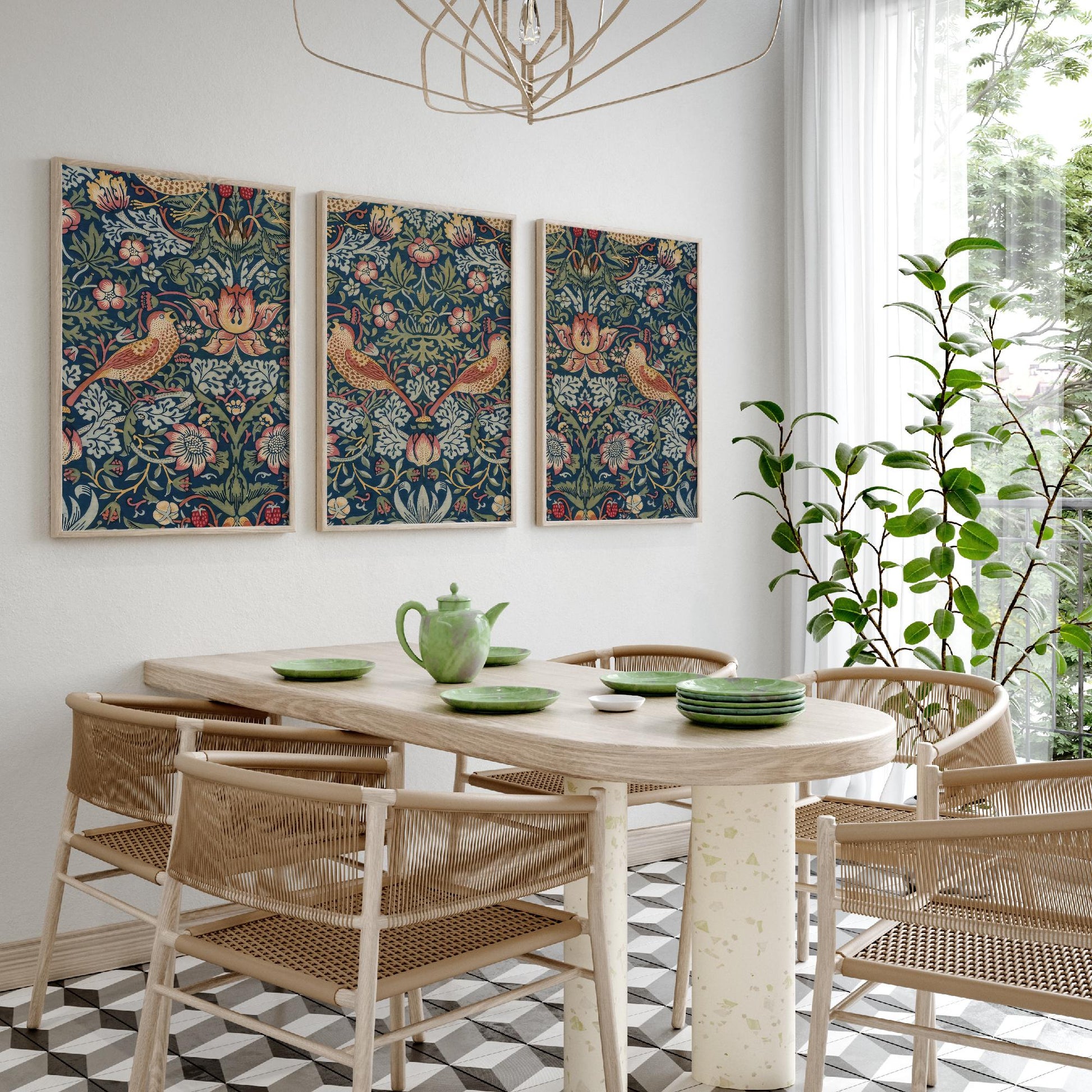 William Morris Strawberry Thief Set of Three Art Prints | Arts and Crafts Illustration Poster