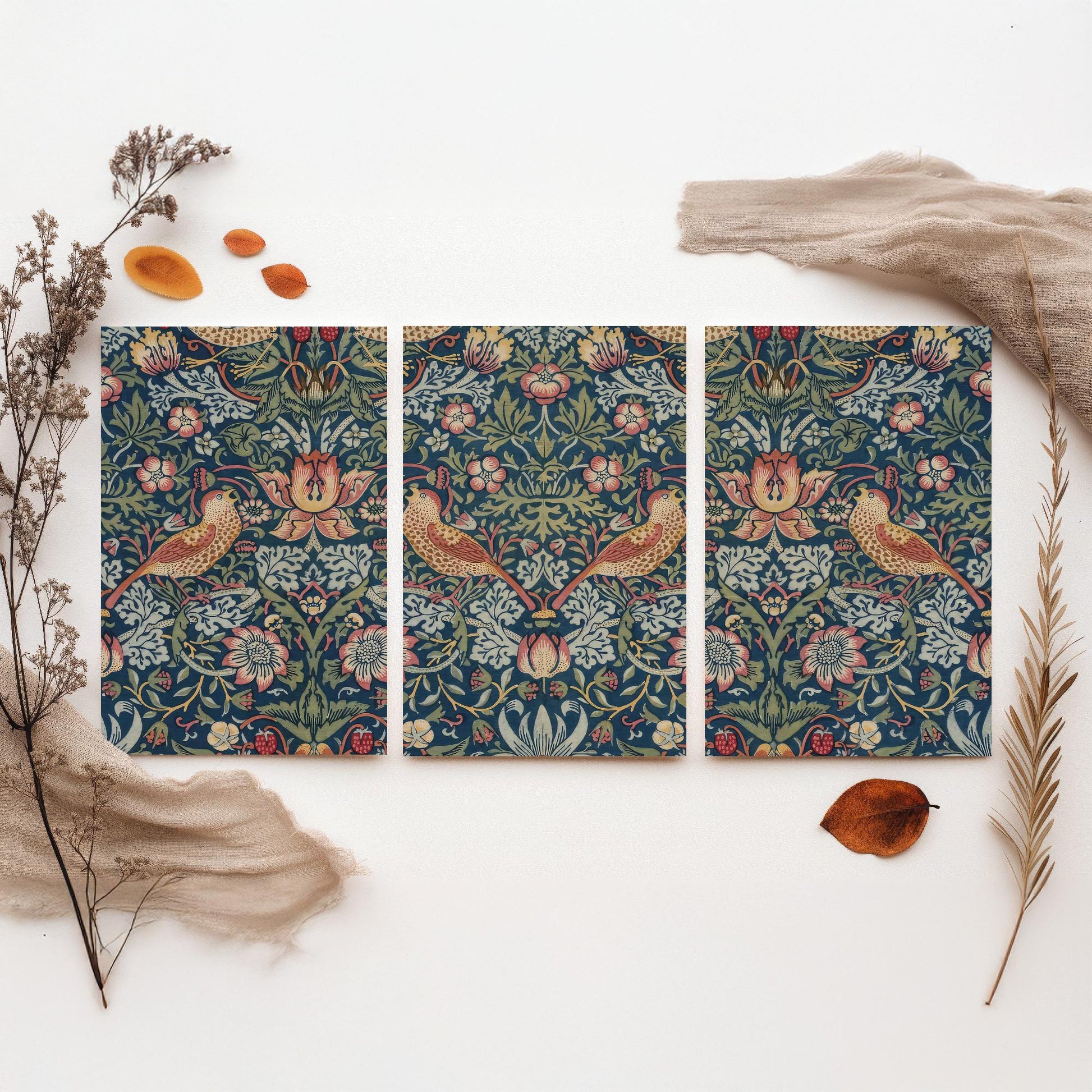 William Morris Strawberry Thief Set of Three Art Prints | Arts and Crafts Illustration Poster