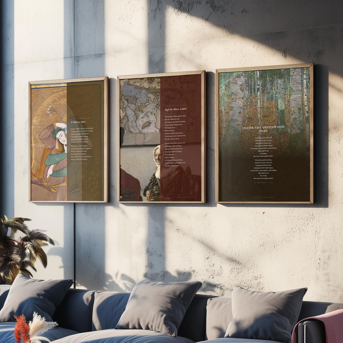 Shakespeare Songs Set of Three Art Prints - O Mistress Mine, Sigh No More Ladies, Under the Greenwood Tree - Painting Poster Triptych V1