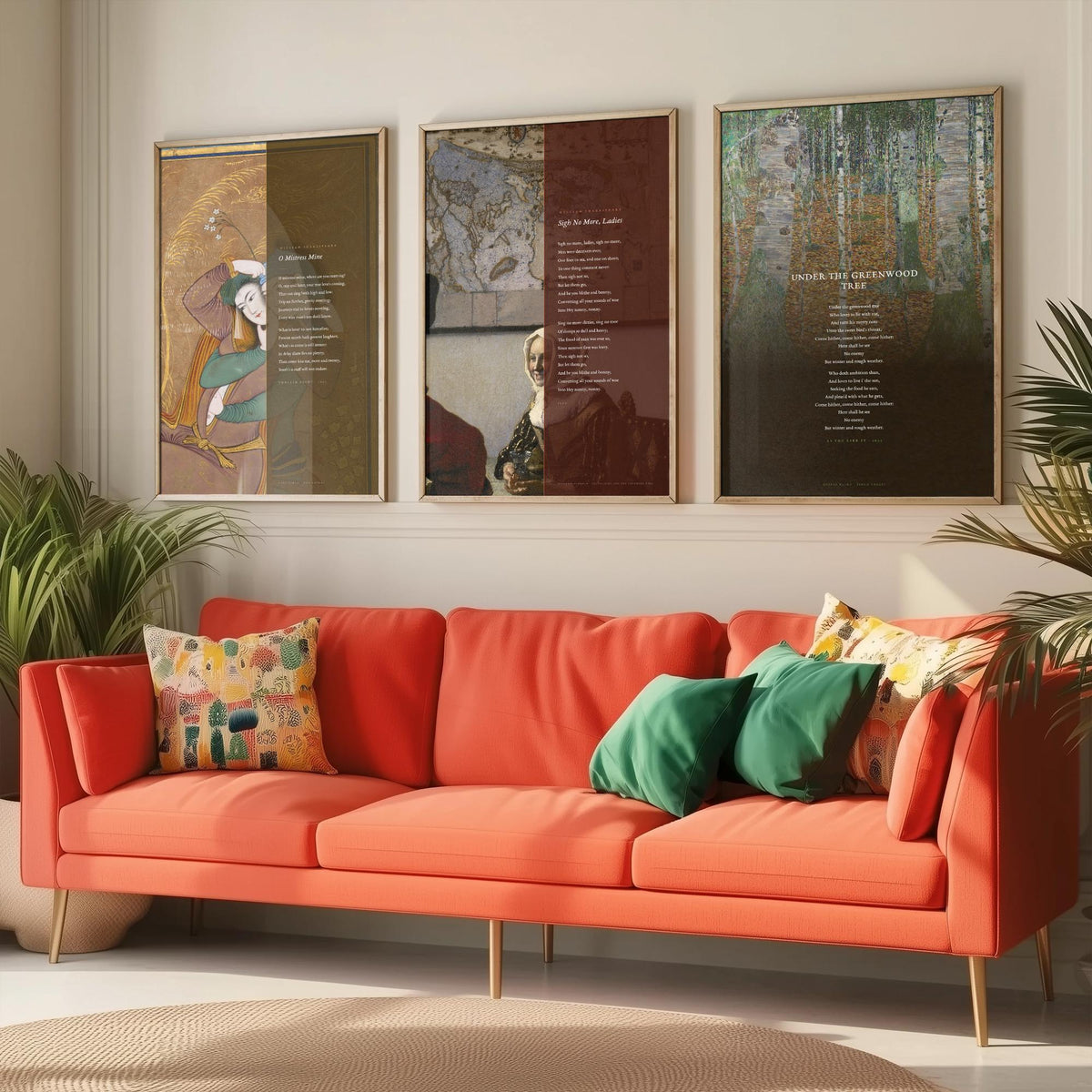 Shakespeare Songs Set of Three Art Prints - O Mistress Mine, Sigh No More Ladies, Under the Greenwood Tree - Painting Poster Triptych V1