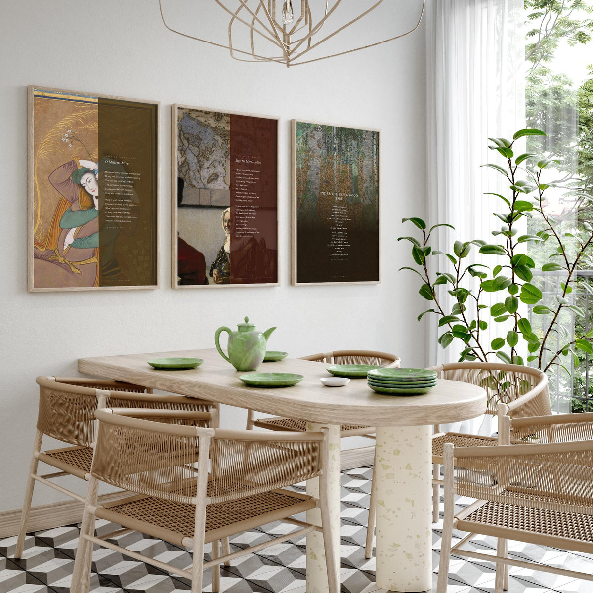 Shakespeare Songs Set of Three Art Prints - O Mistress Mine, Sigh No More Ladies, Under the Greenwood Tree - Painting Poster Triptych V1