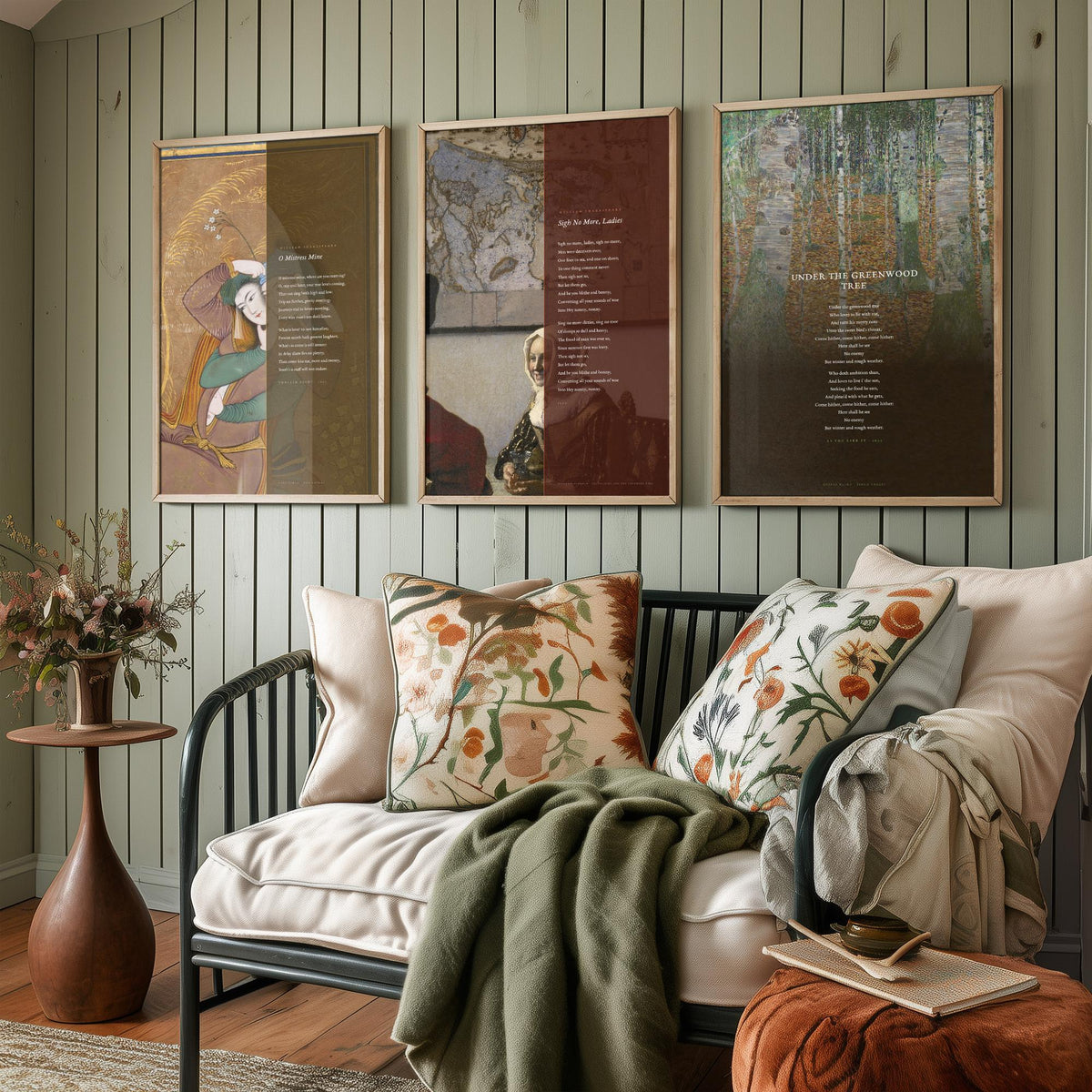 Shakespeare Songs Set of Three Art Prints - O Mistress Mine, Sigh No More Ladies, Under the Greenwood Tree - Painting Poster Triptych V1