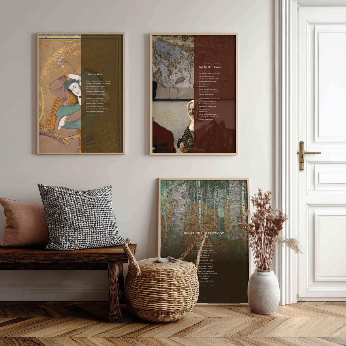 Shakespeare Songs Set of Three Art Prints - O Mistress Mine, Sigh No More Ladies, Under the Greenwood Tree - Painting Poster Triptych V1