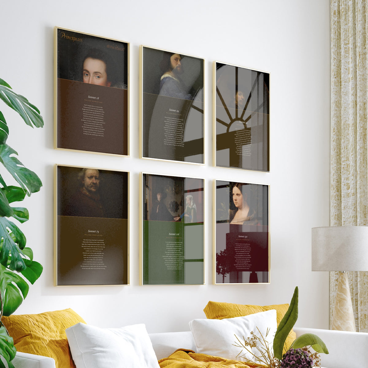 Set of Six William Shakespeare Sonnets Art Prints - Sonnet 18, 29, 30, 73, 116, 130 - Full Poems with Portrait Paintings - Poetry Posters