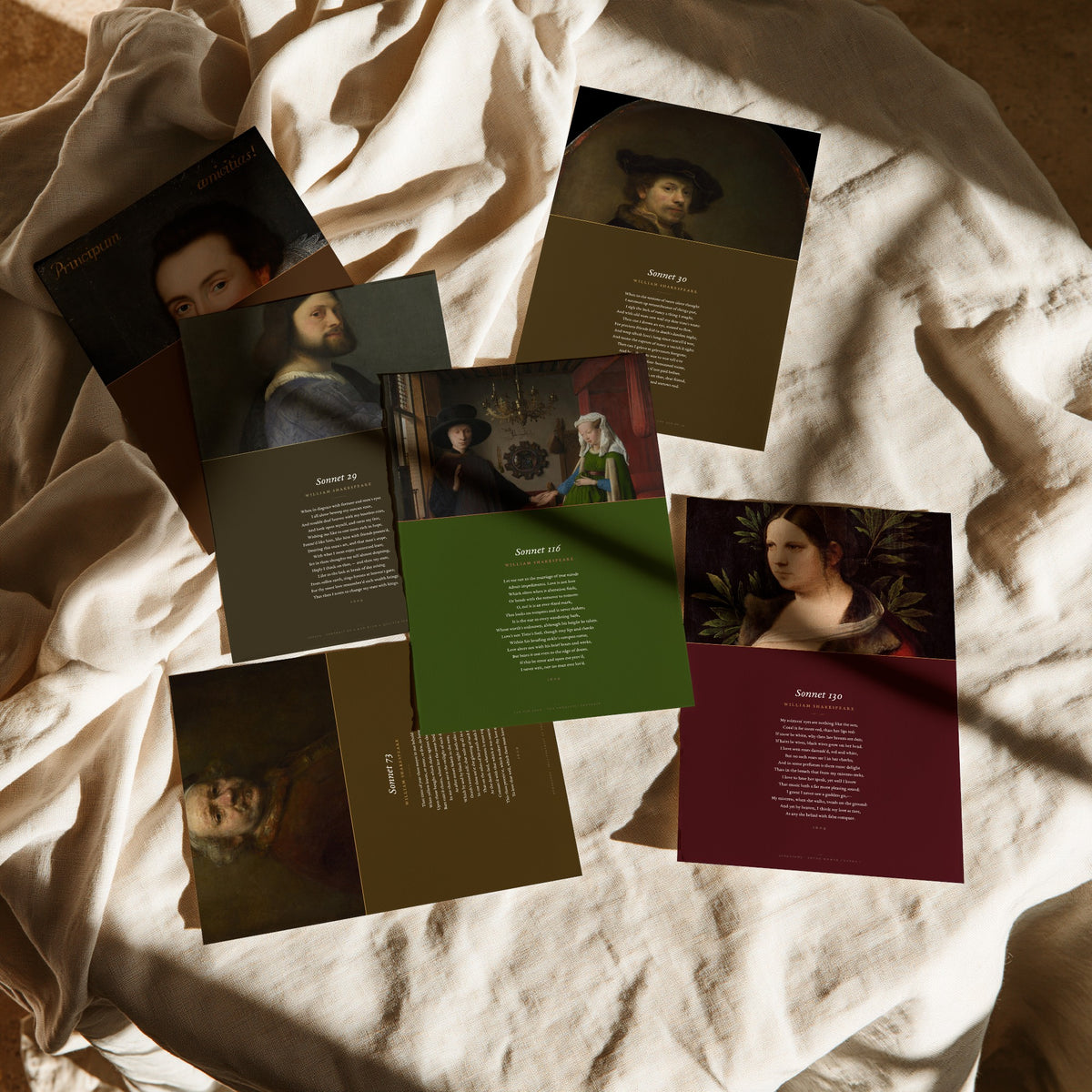 Set of Six William Shakespeare Sonnets Art Prints - Sonnet 18, 29, 30, 73, 116, 130 - Full Poems with Portrait Paintings - Poetry Posters