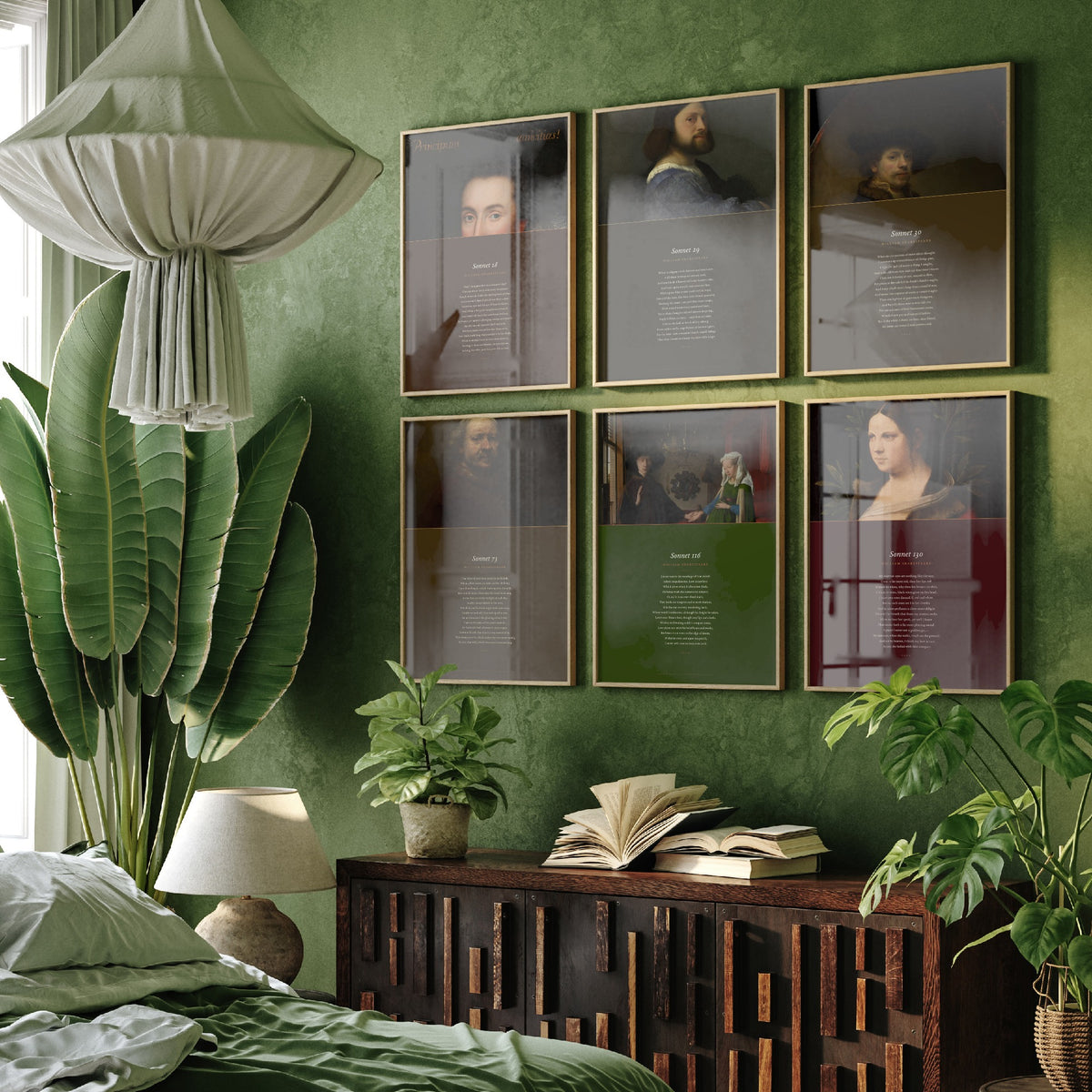 Set of Six William Shakespeare Sonnets Art Prints - Sonnet 18, 29, 30, 73, 116, 130 - Full Poems with Portrait Paintings - Poetry Posters