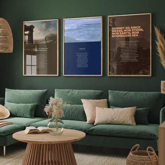 Shakespeare Sonnets 55 60 and 65 Set of Three Art Prints - Sonnets on Time over Classic Paintings - Ruins and Sea Poster Triptych V2