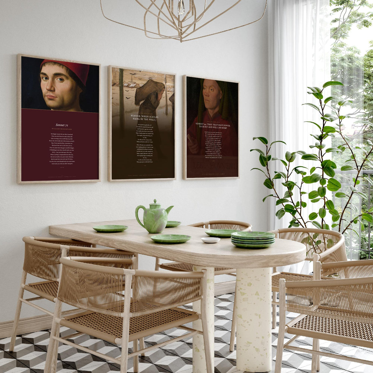 Shakespeare Sonnets 71 and 94 with Winter Set of Three Art Prints - Poems over Old Master Paintings - Mourning and Frost Poster Triptych V4