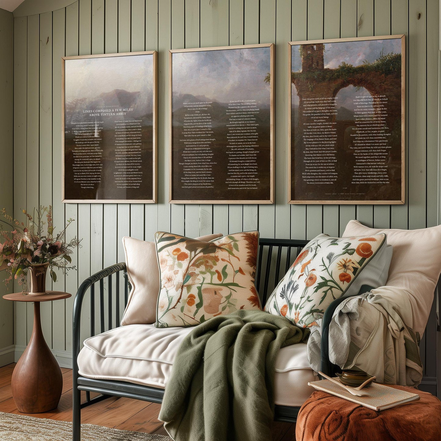 Lines Composed Above Tintern Abbey by William Wordsworth Set of Three Art Prints - Full Poem over Thomas Cole Painting - Poetry Posters