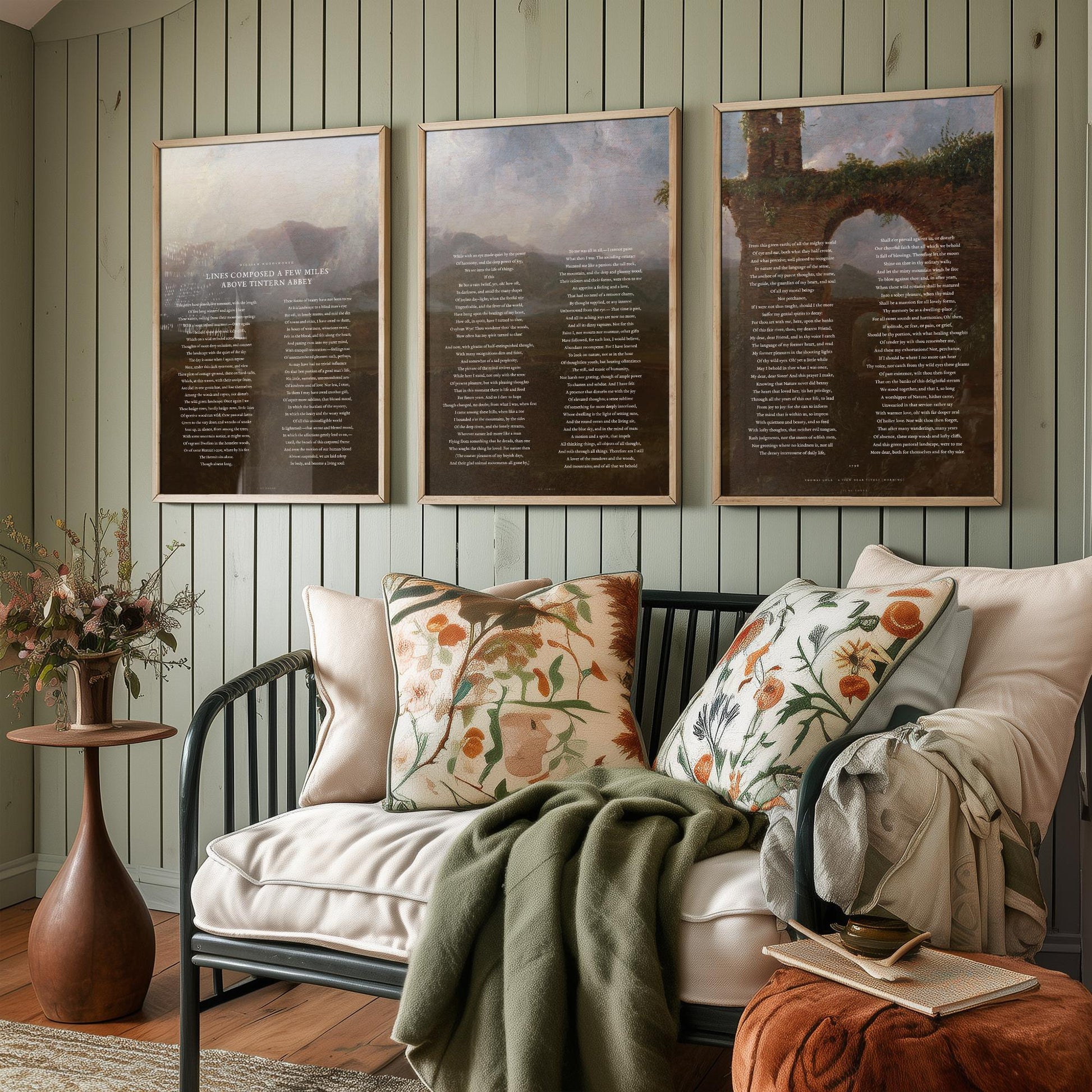 Lines Composed Above Tintern Abbey by William Wordsworth Set of Three Art Prints - Full Poem over Thomas Cole Painting - Poetry Posters
