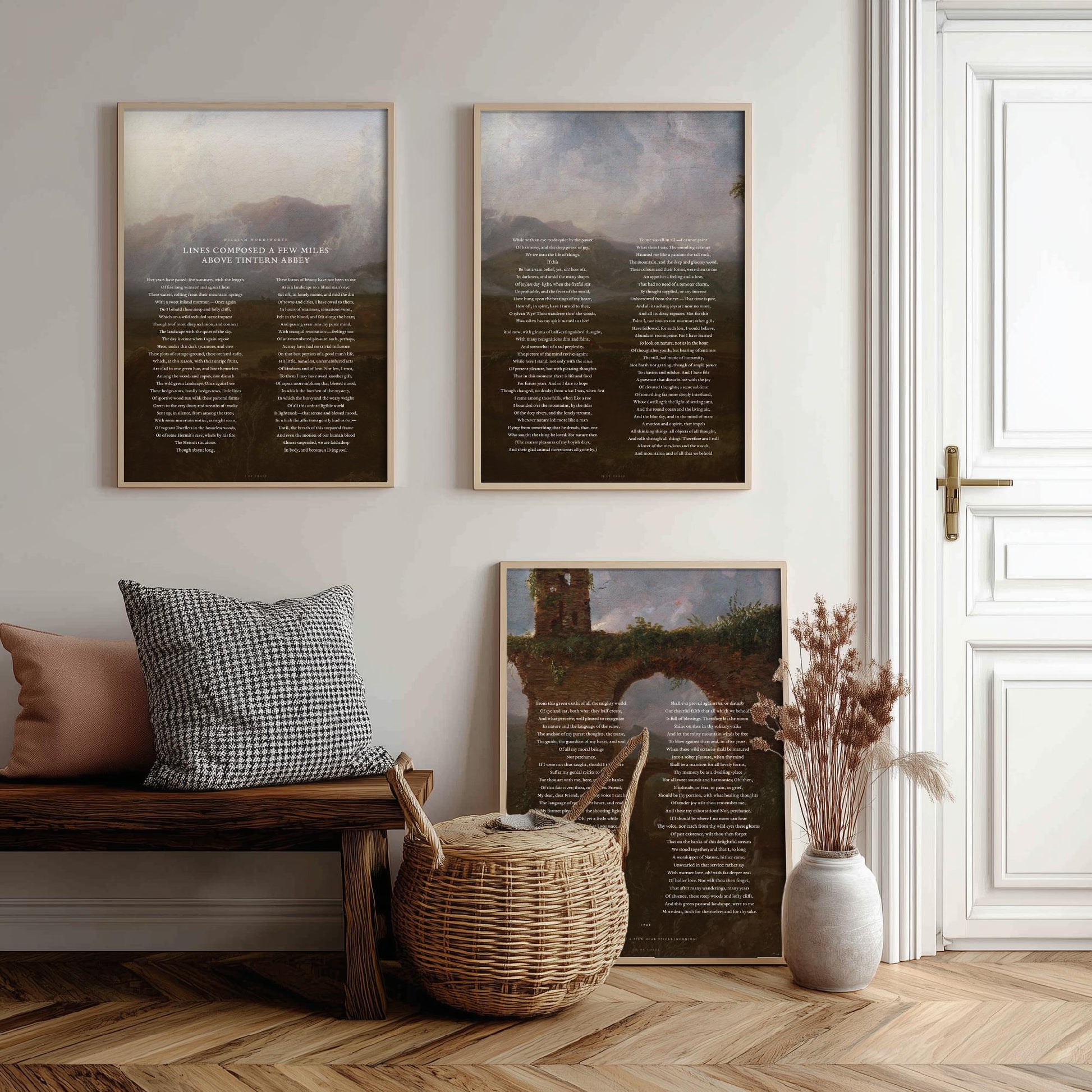 Lines Composed Above Tintern Abbey by William Wordsworth Set of Three Art Prints - Full Poem over Thomas Cole Painting - Poetry Posters