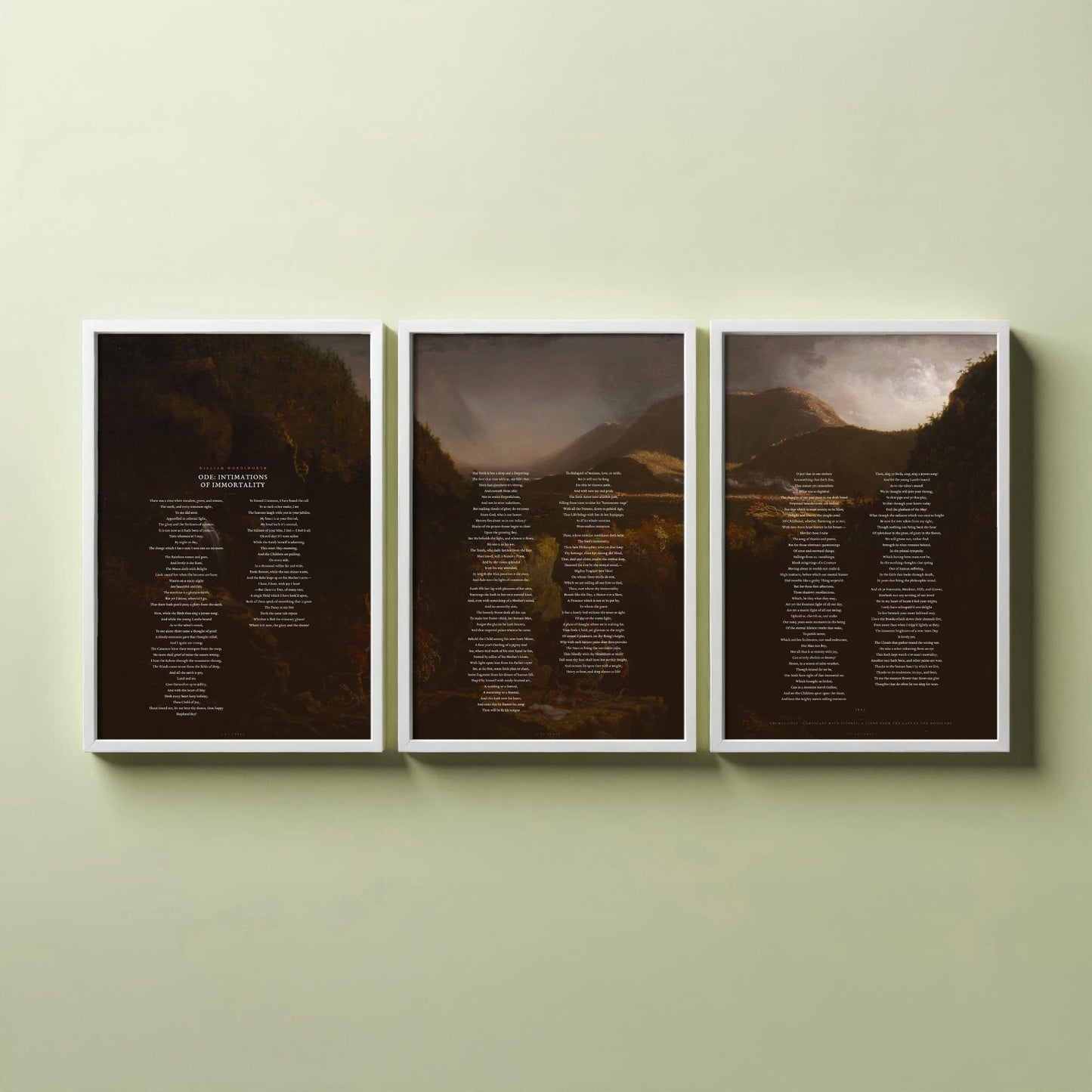 Ode Intimations of Immortality by William Wordsworth Set of Three Art Prints - Full Poem over Thomas Cole Painting - Poetry Posters