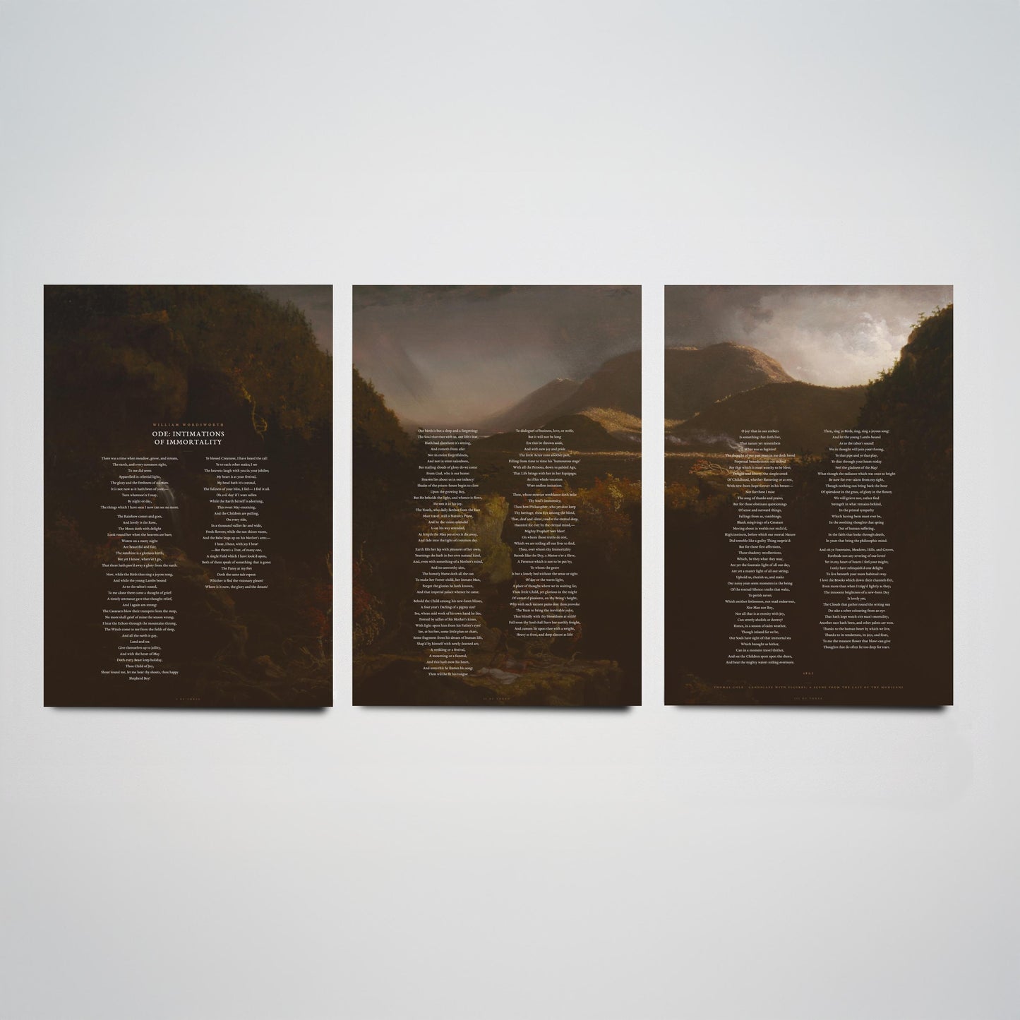 Ode Intimations of Immortality by William Wordsworth Set of Three Art Prints - Full Poem over Thomas Cole Painting - Poetry Posters