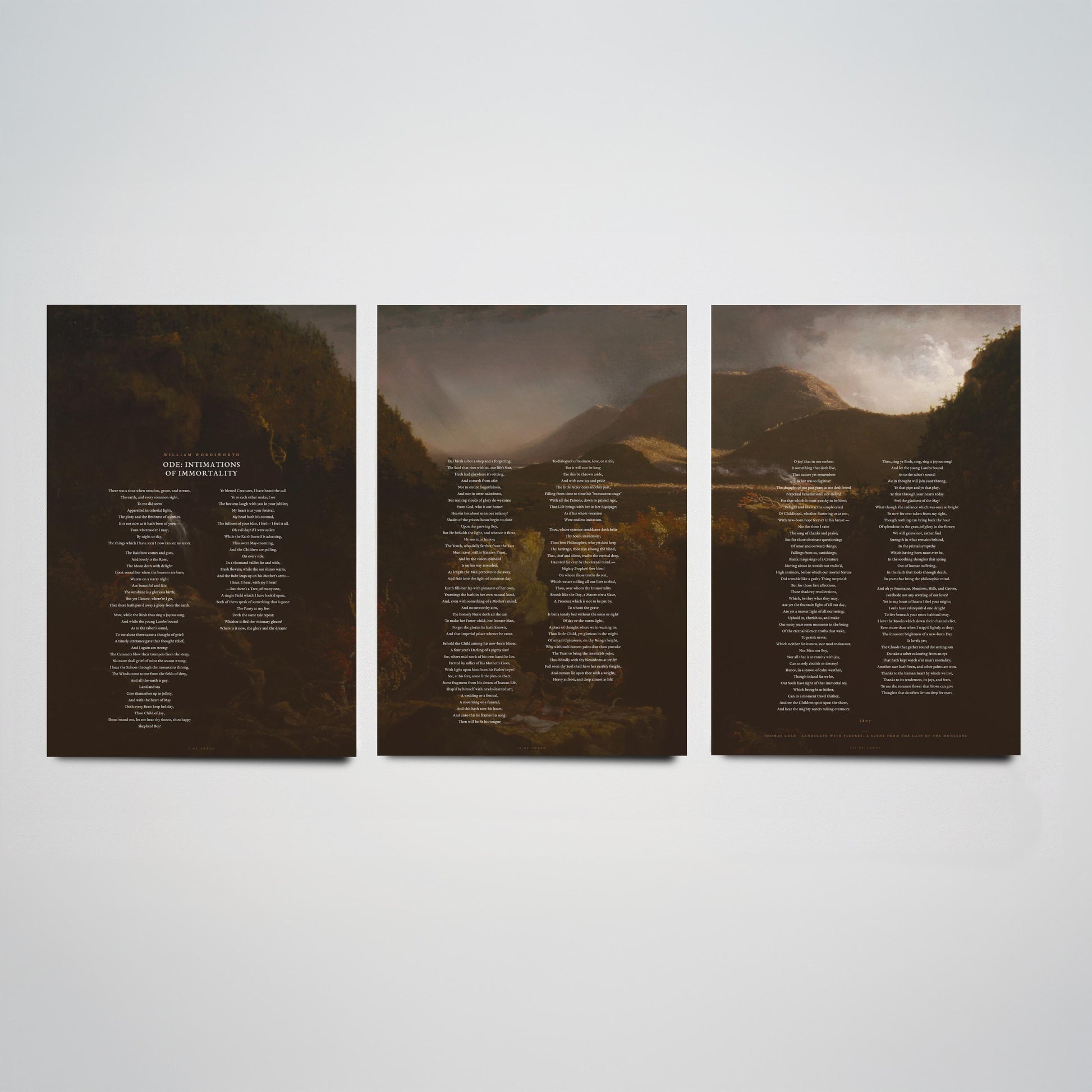 Ode Intimations of Immortality by William Wordsworth Set of Three Art Prints - Full Poem over Thomas Cole Painting - Poetry Posters
