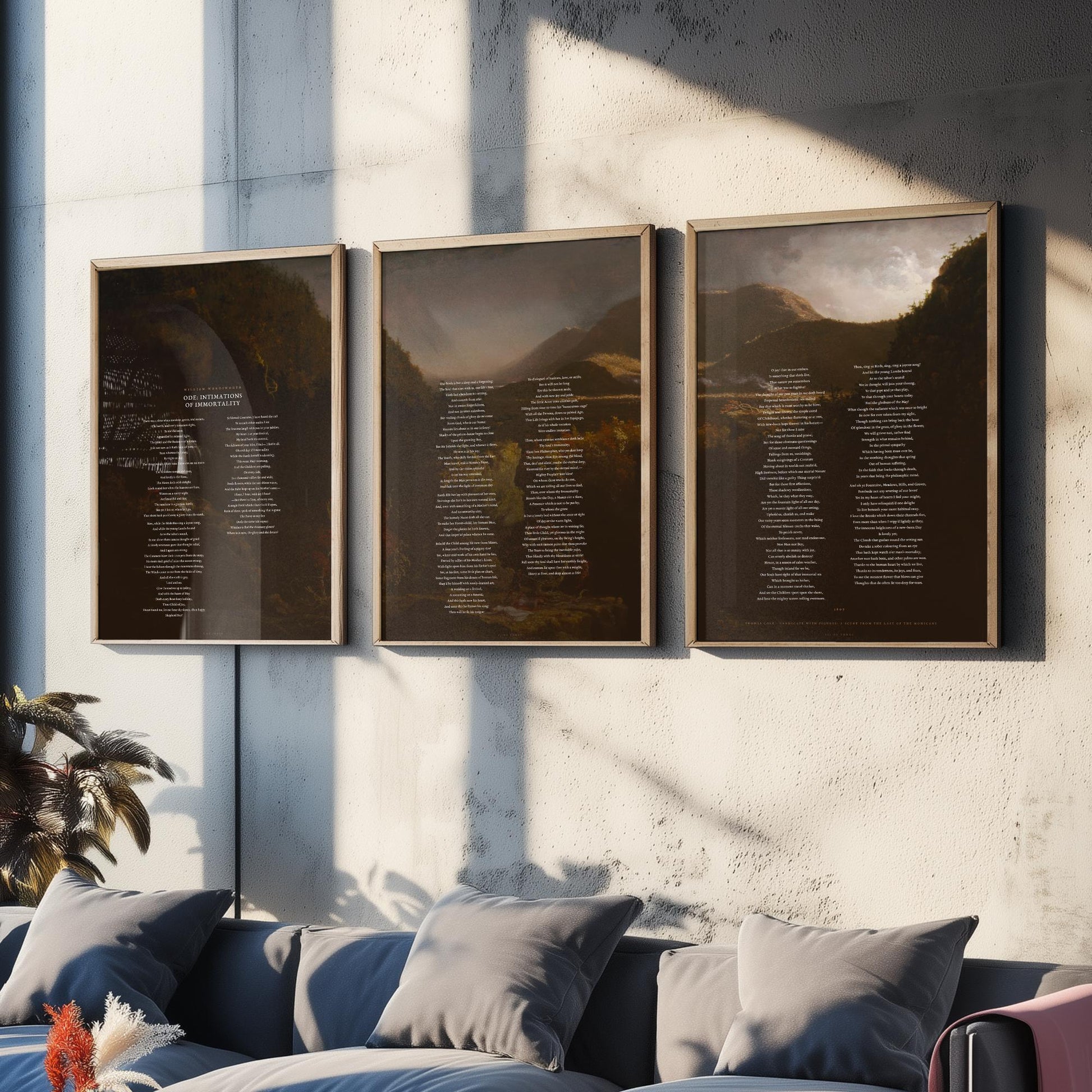 Ode Intimations of Immortality by William Wordsworth Set of Three Art Prints - Full Poem over Thomas Cole Painting - Poetry Posters