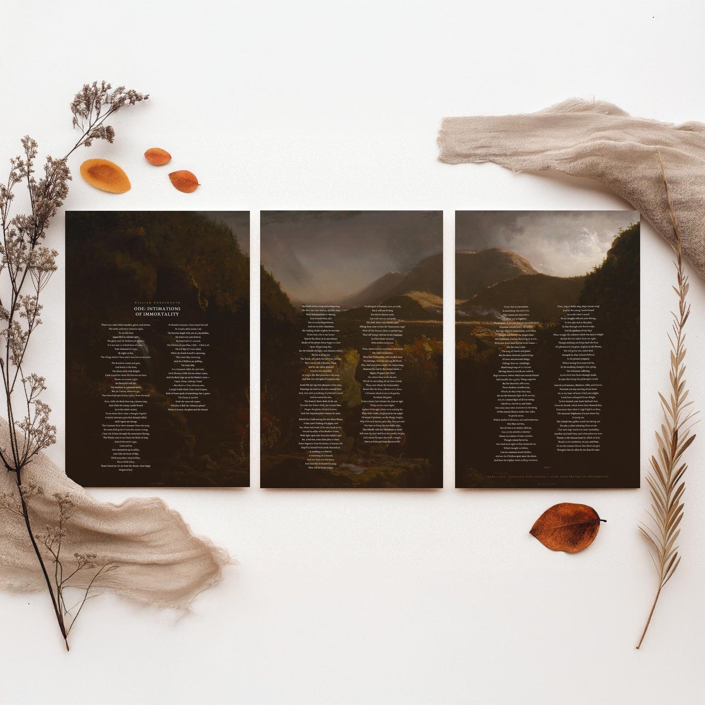 Ode Intimations of Immortality by William Wordsworth Set of Three Art Prints - Full Poem over Thomas Cole Painting - Poetry Posters