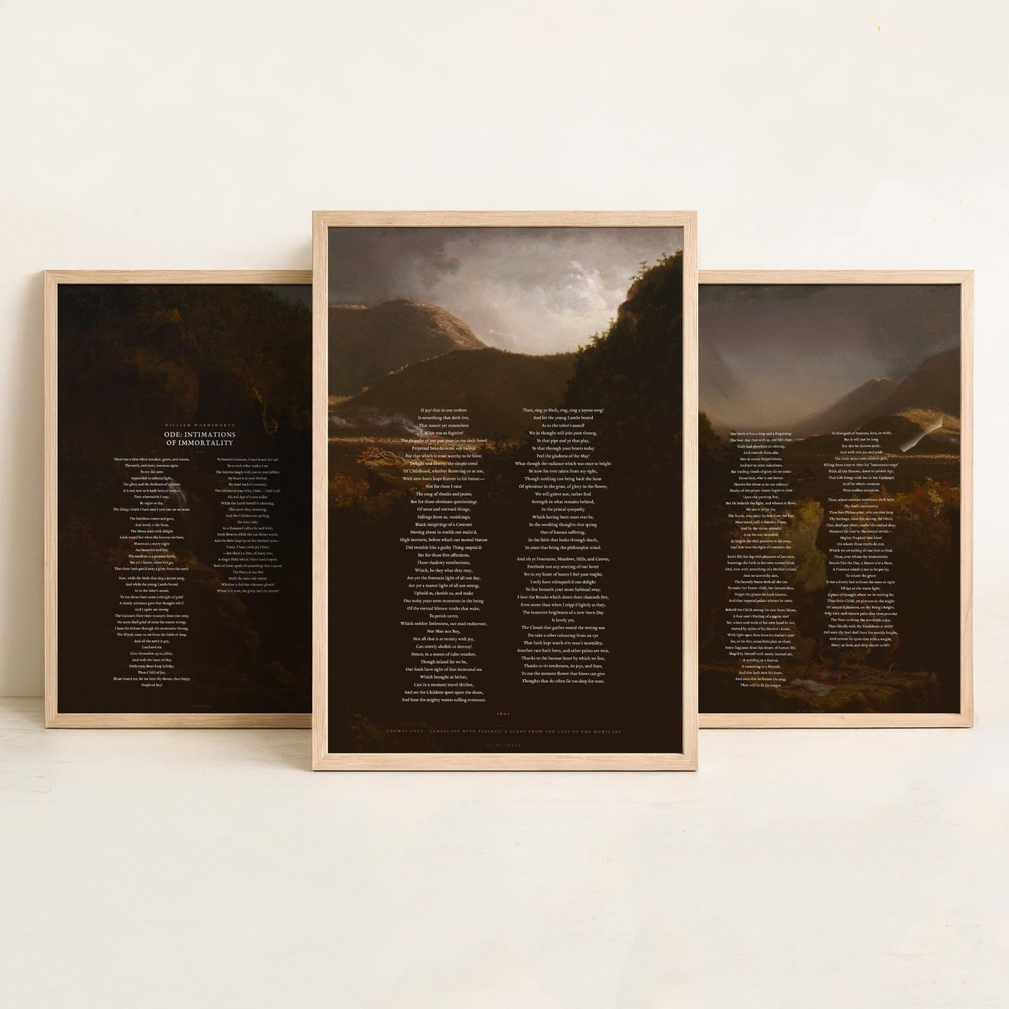 Ode Intimations of Immortality by William Wordsworth Set of Three Art Prints - Full Poem over Thomas Cole Painting - Poetry Posters