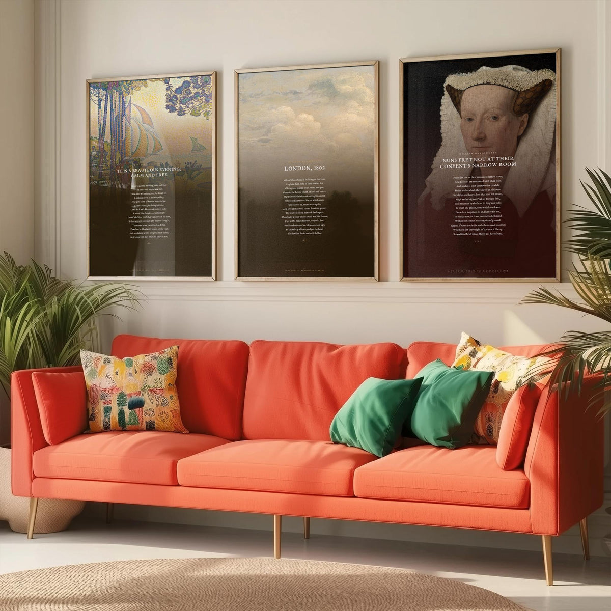 Wordsworth Sonnets Set of Three Art Prints - It Is a Beauteous Evening, London 1802, Nuns Fret Not - Classic Painting Poster Triptych V3