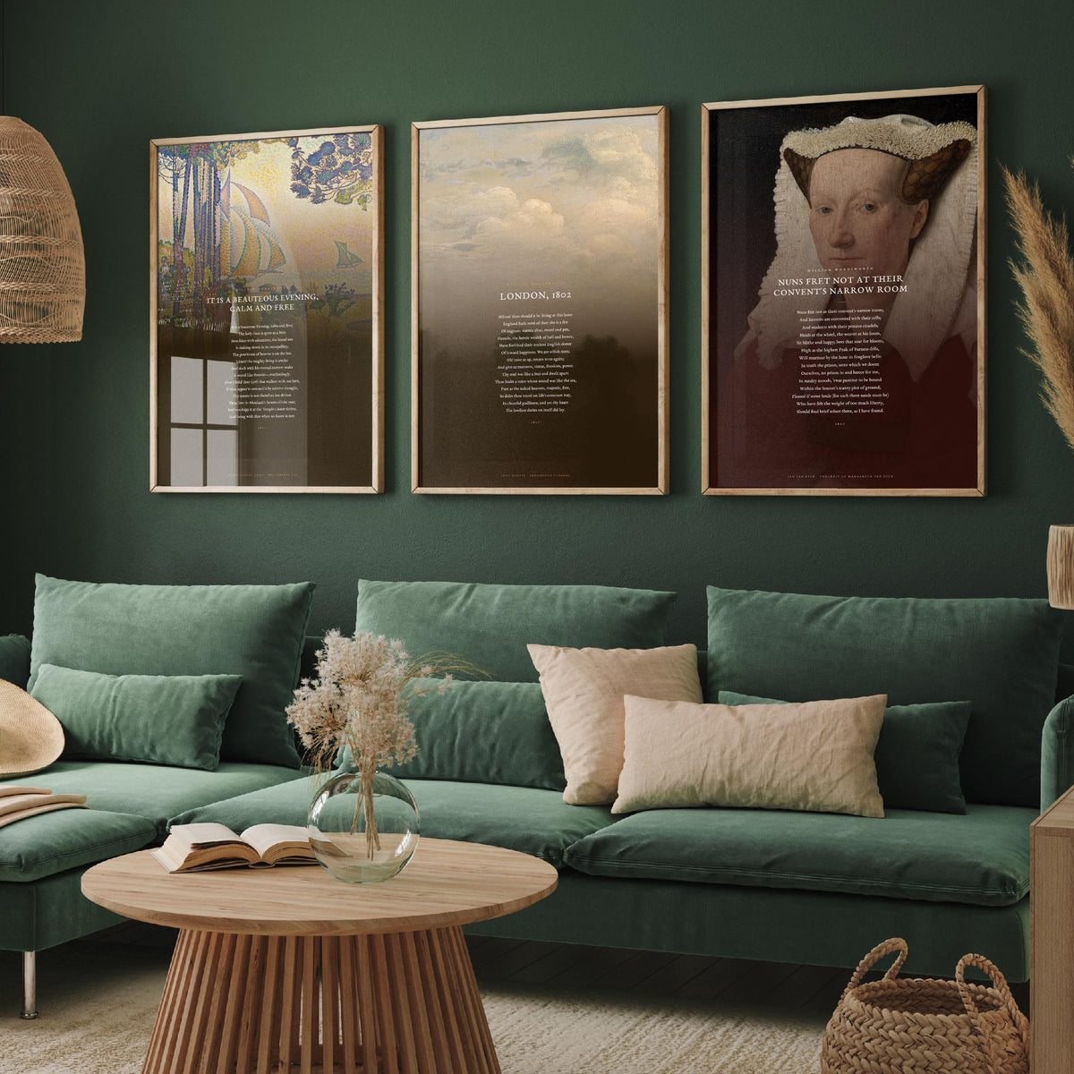 Wordsworth Sonnets Set of Three Art Prints - It Is a Beauteous Evening, London 1802, Nuns Fret Not - Classic Painting Poster Triptych V3