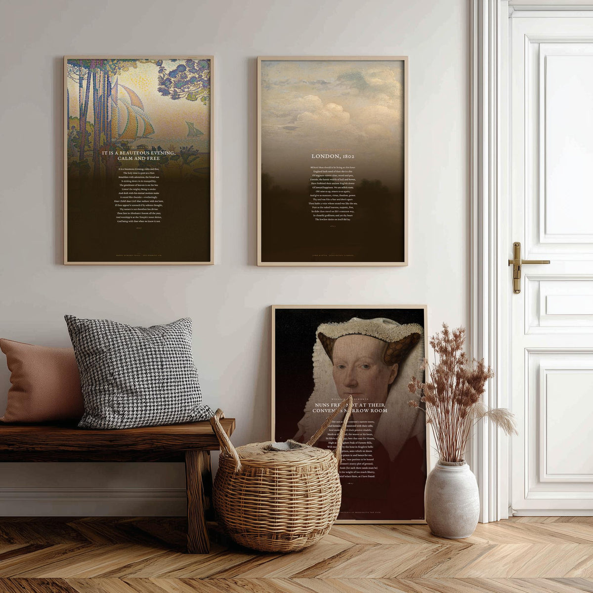 Wordsworth Sonnets Set of Three Art Prints - It Is a Beauteous Evening, London 1802, Nuns Fret Not - Classic Painting Poster Triptych V3
