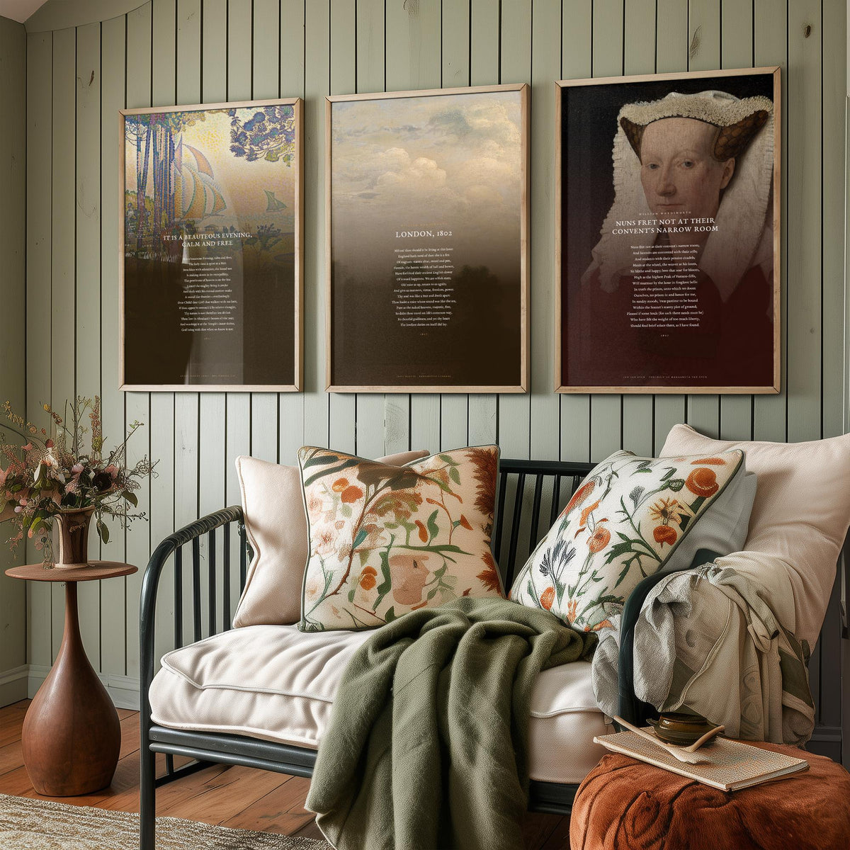 Wordsworth Sonnets Set of Three Art Prints - It Is a Beauteous Evening, London 1802, Nuns Fret Not - Classic Painting Poster Triptych V3