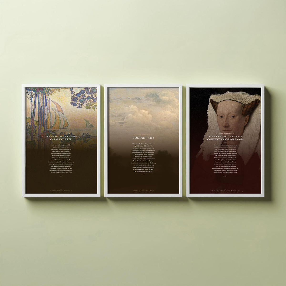 Wordsworth Sonnets Set of Three Art Prints - It Is a Beauteous Evening, London 1802, Nuns Fret Not - Classic Painting Poster Triptych V3