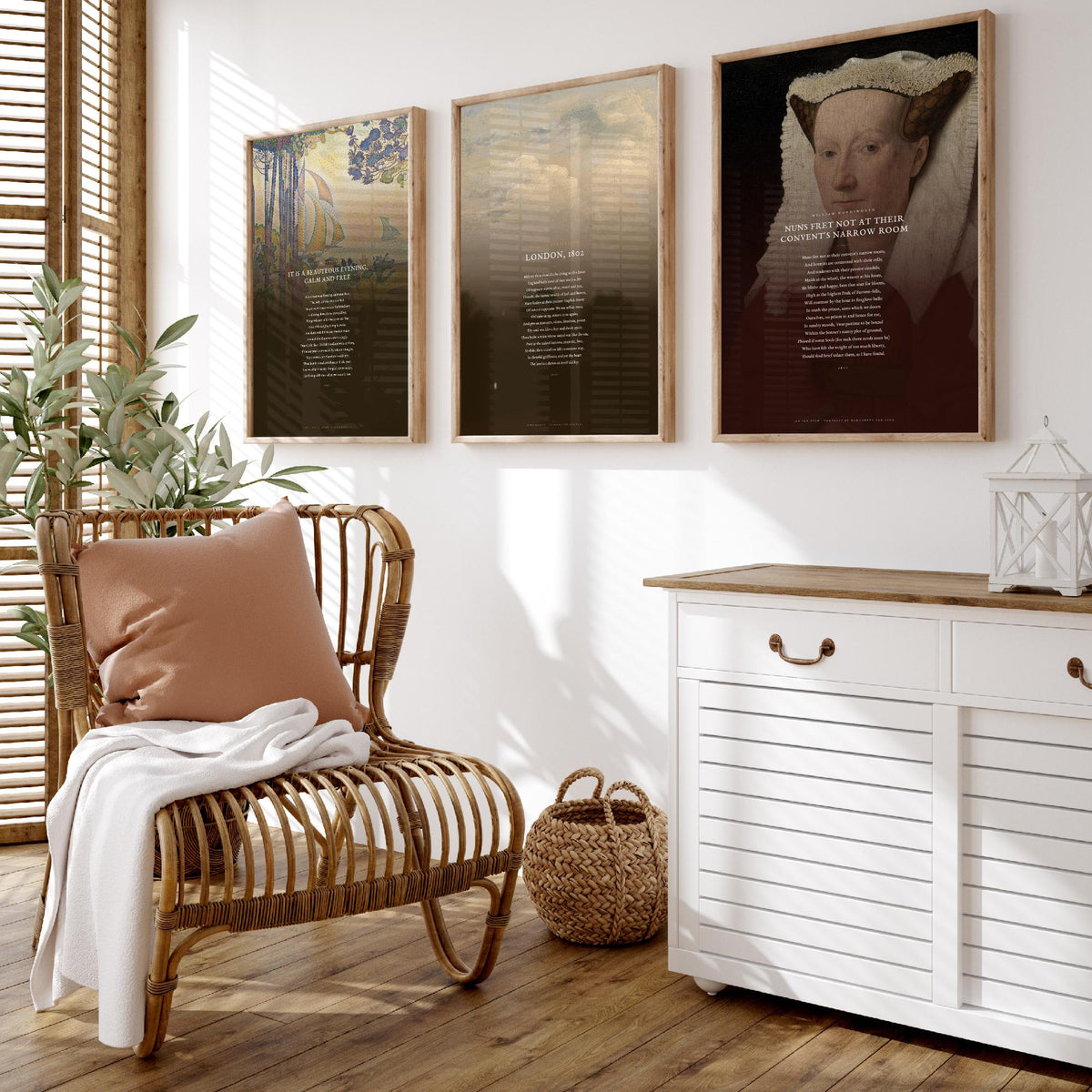 Wordsworth Sonnets Set of Three Art Prints - It Is a Beauteous Evening, London 1802, Nuns Fret Not - Classic Painting Poster Triptych V3