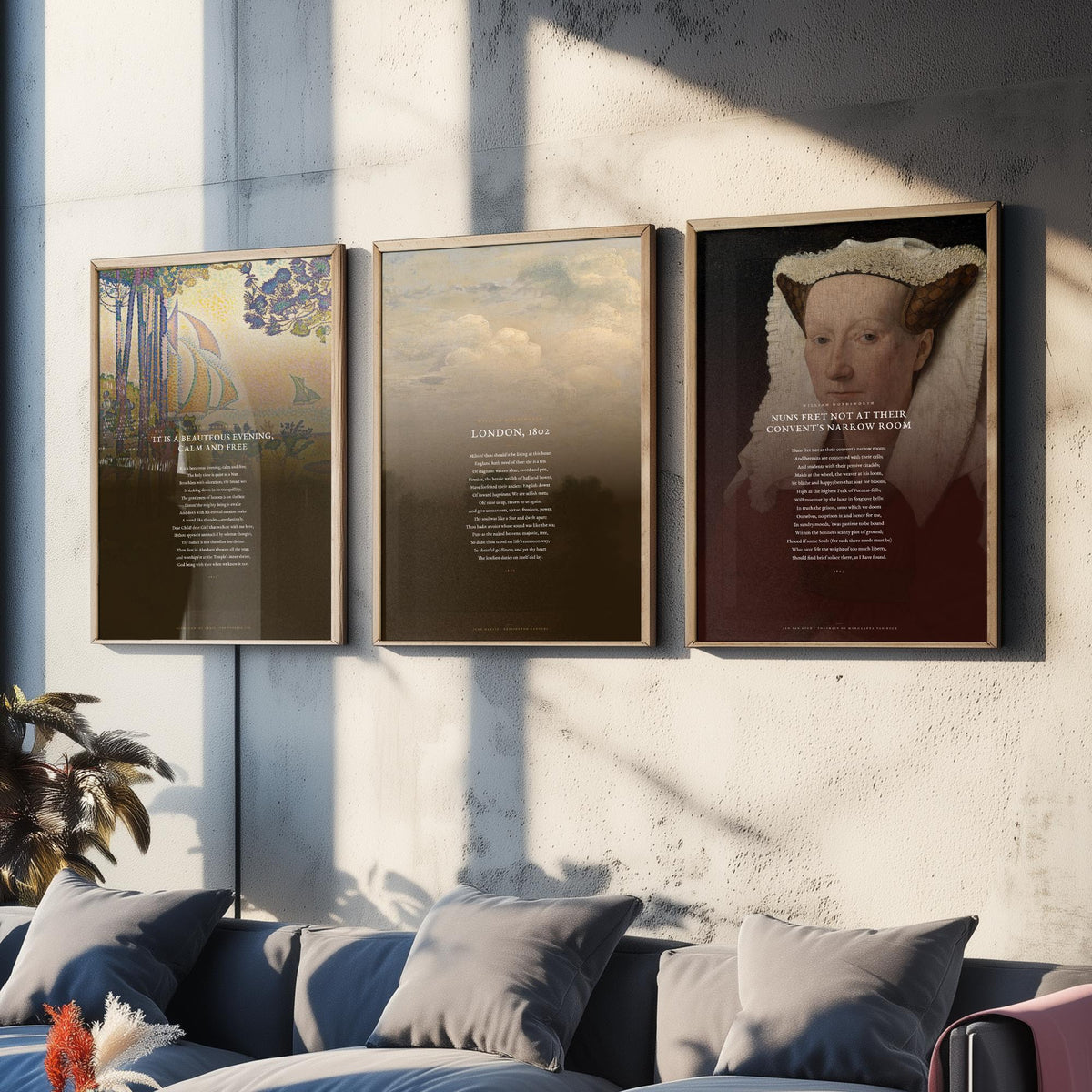 Wordsworth Sonnets Set of Three Art Prints - It Is a Beauteous Evening, London 1802, Nuns Fret Not - Classic Painting Poster Triptych V3