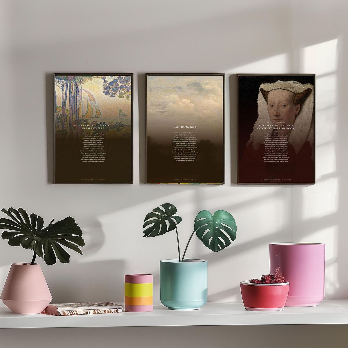 Wordsworth Sonnets Set of Three Art Prints - It Is a Beauteous Evening, London 1802, Nuns Fret Not - Classic Painting Poster Triptych V3