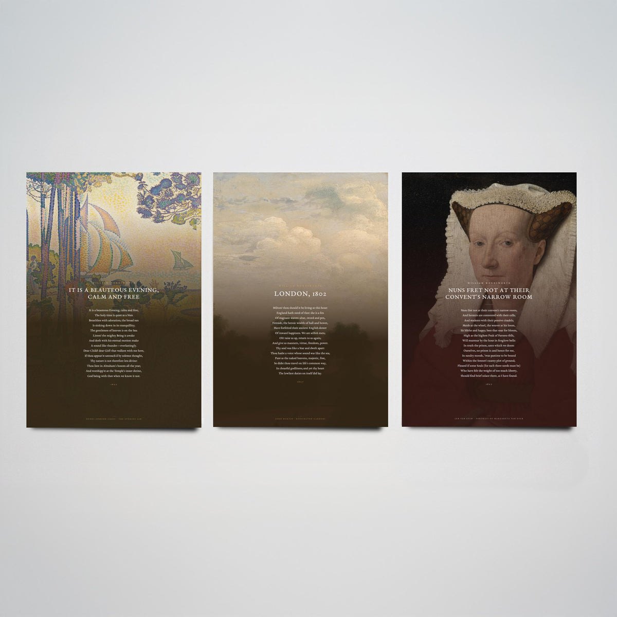 Wordsworth Sonnets Set of Three Art Prints - It Is a Beauteous Evening, London 1802, Nuns Fret Not - Classic Painting Poster Triptych V3
