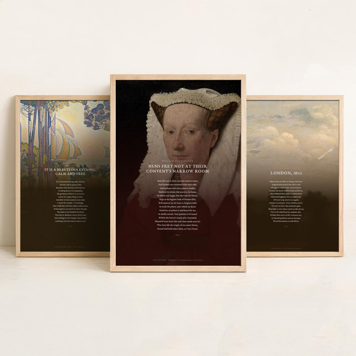 Wordsworth Sonnets Set of Three Art Prints - It Is a Beauteous Evening, London 1802, Nuns Fret Not - Classic Painting Poster Triptych V3